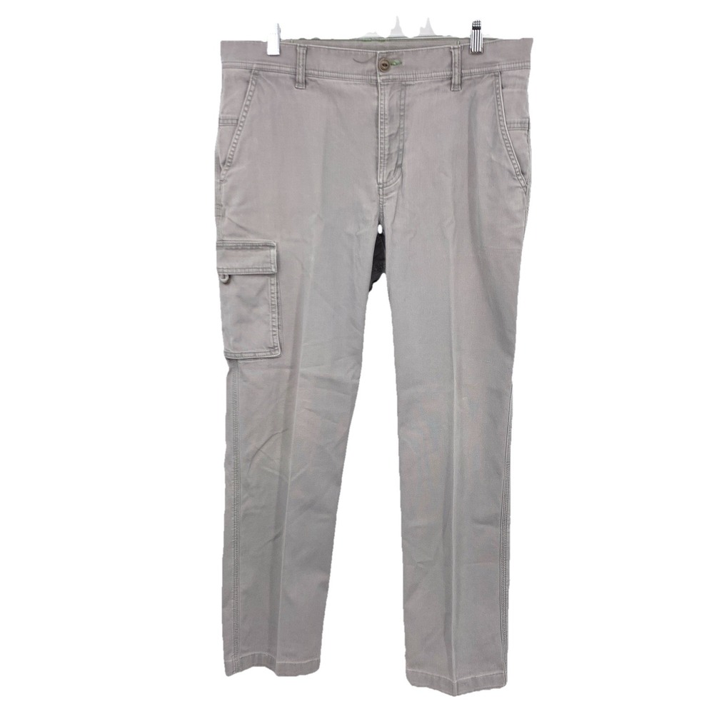 LL Bean Men Size 35 x 30 Pants Gray Cargo Flex Straight Leg Cotton Canvas Chinos